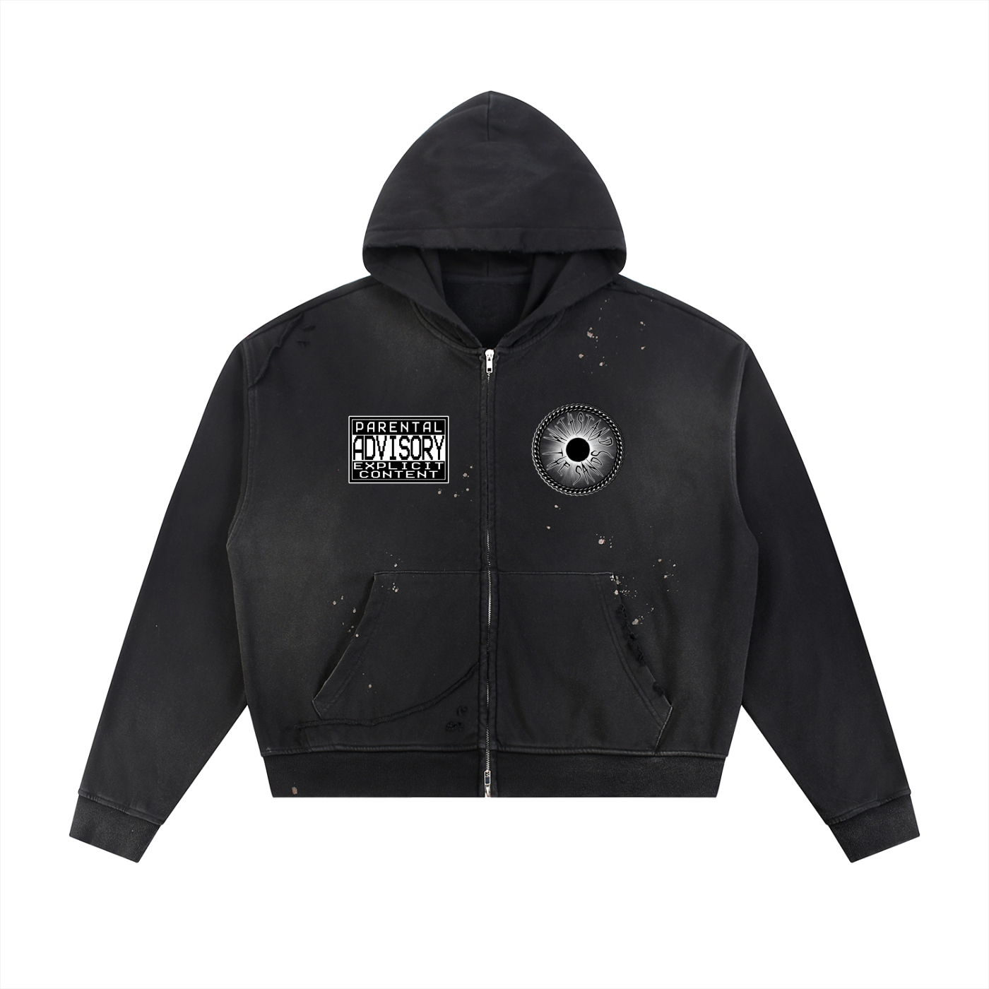 Sun Fade Frayed Raw Edge Fleece Zip Hoodie