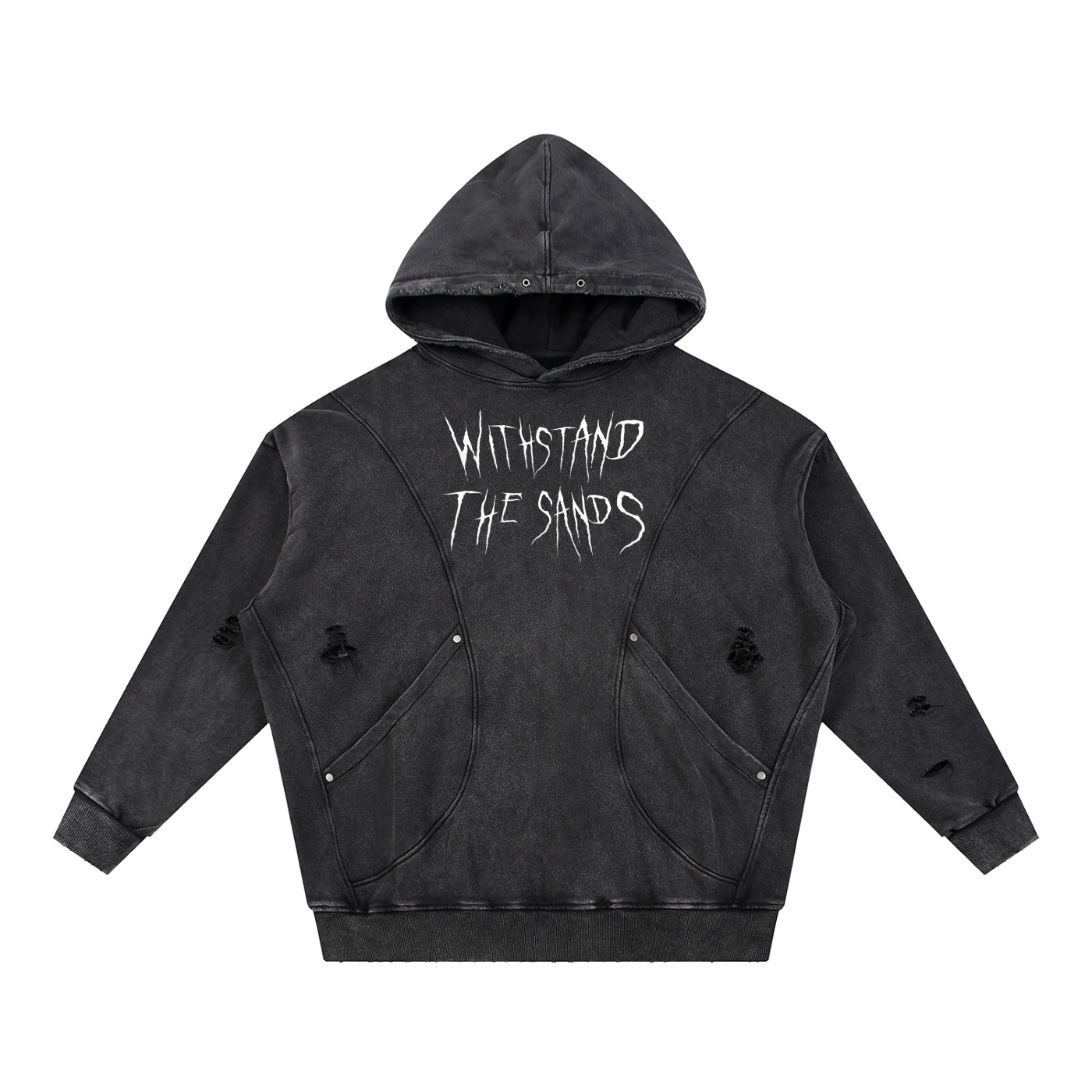 Snow Washed Distressed Panel Pocket Hoodie