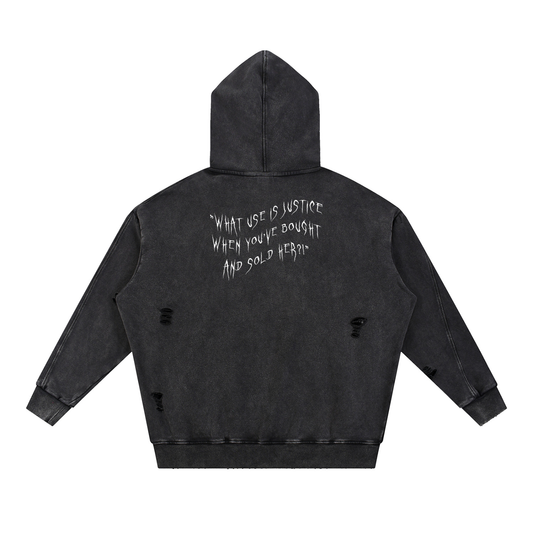 Snow Washed Distressed Panel Pocket Hoodie